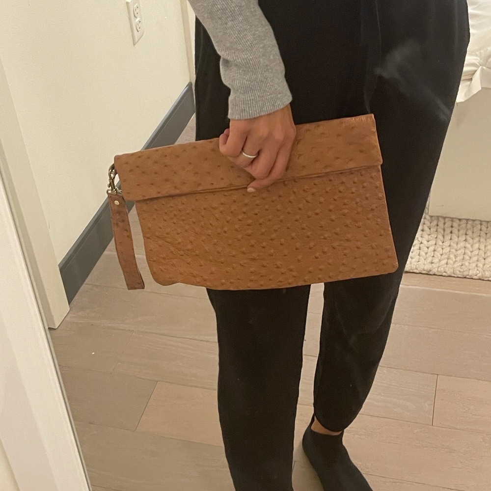 Tan Ostrich-style Clutch